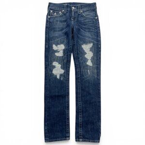 True Religion Distressed Jeans Cotton Vintage Slim Straight Leg Y2K Women's 28